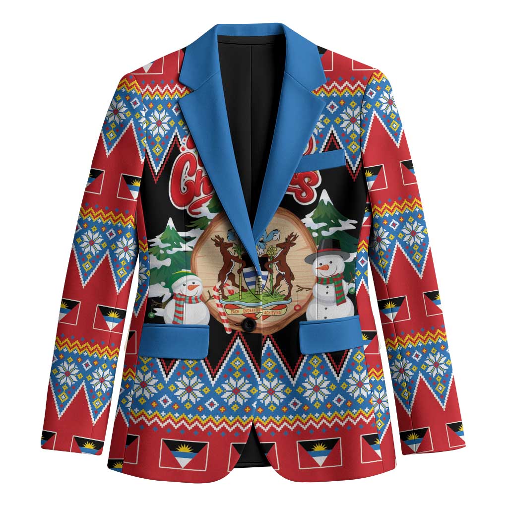 Personalized Antigua and Barbuda Christmas Blazer Coat Of Arms With Snowman - Wonder Print Shop
