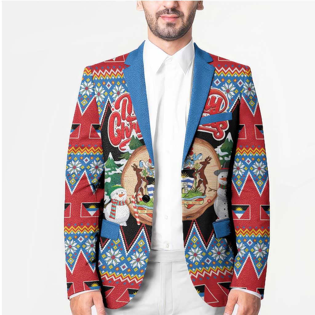 Personalized Antigua and Barbuda Christmas Blazer Coat Of Arms With Snowman - Wonder Print Shop