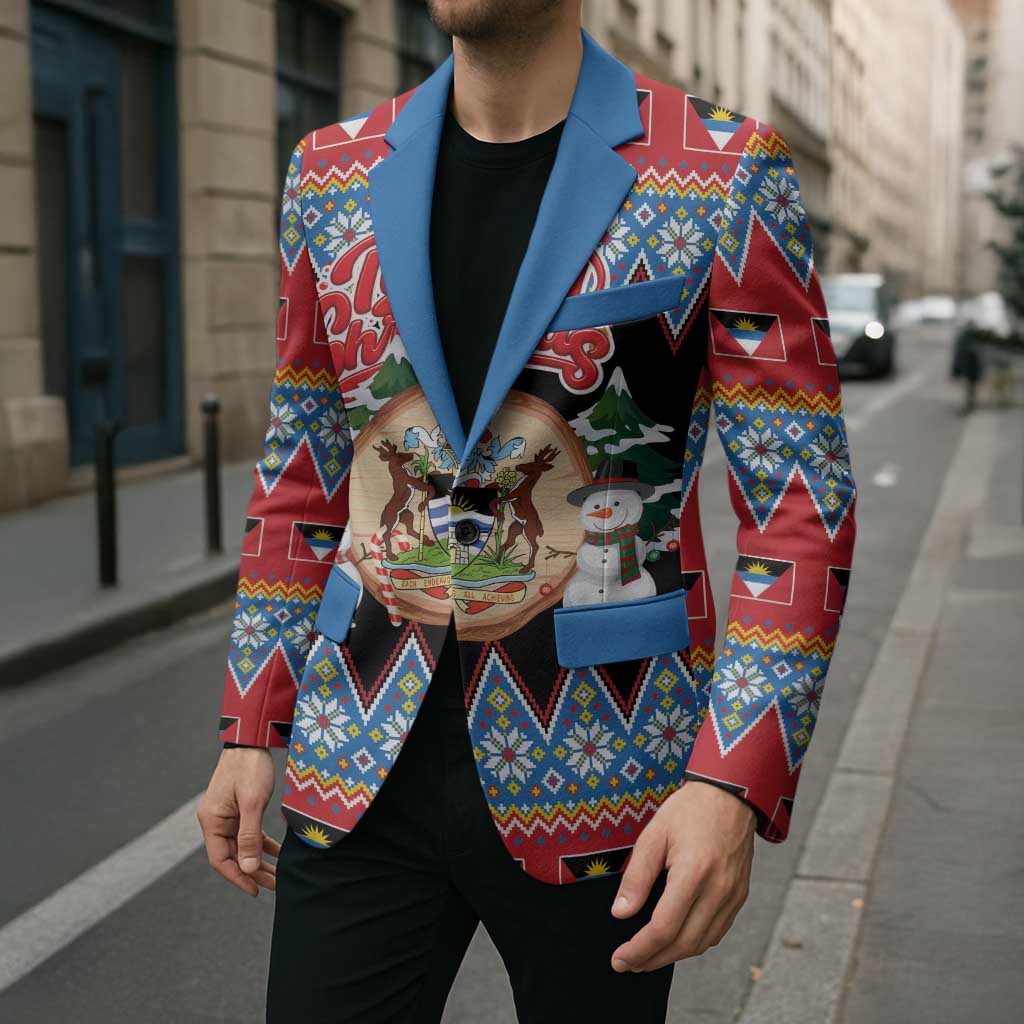 Personalized Antigua and Barbuda Christmas Blazer Coat Of Arms With Snowman - Wonder Print Shop