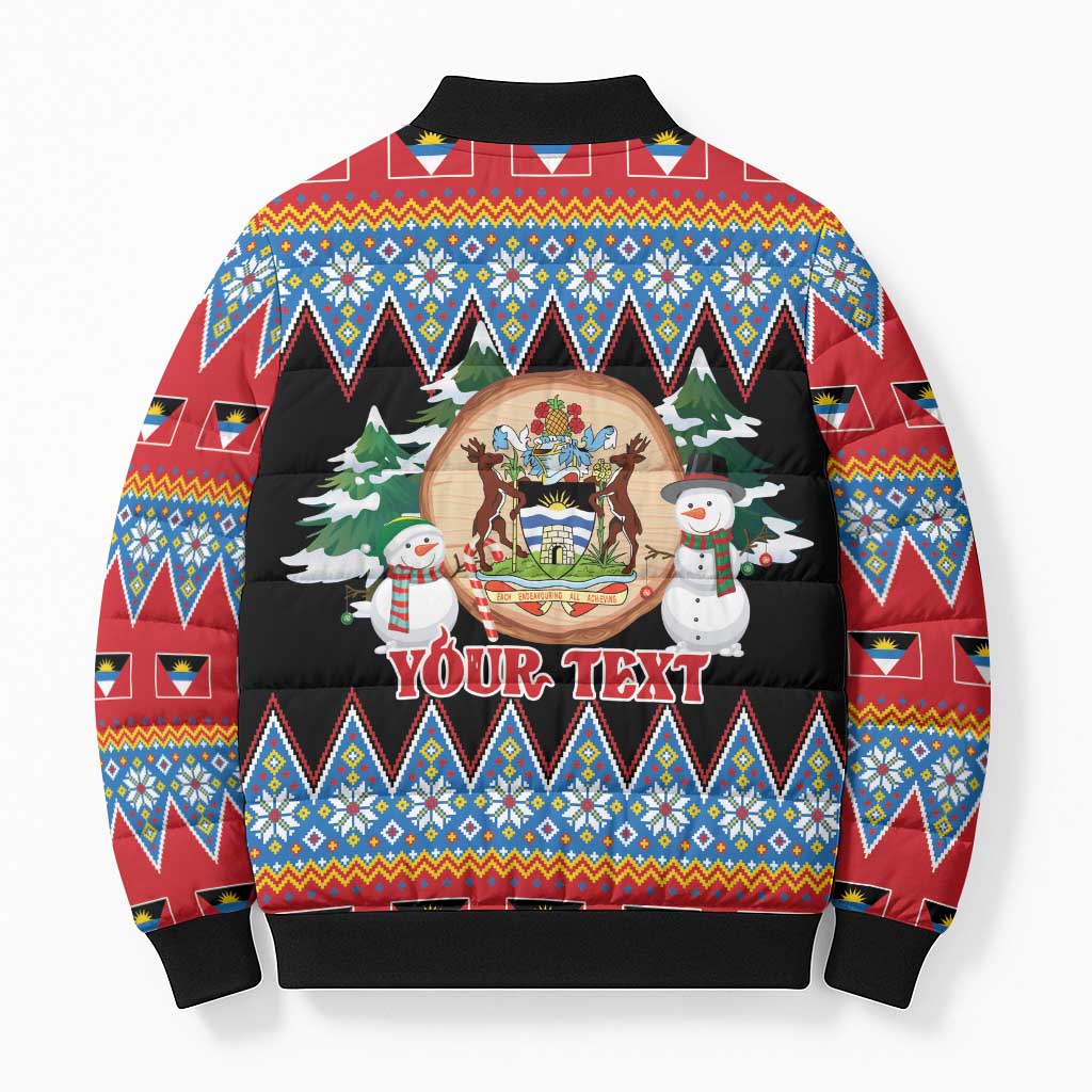 Personalized Antigua and Barbuda Christmas Bomber Puffer Jacket Coat Of Arms With Snowman - Wonder Print Shop