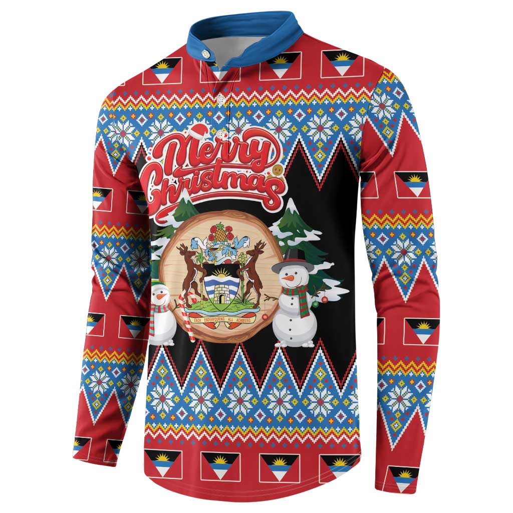 Personalized Antigua and Barbuda Christmas Button Sweatshirt Coat Of Arms With Snowman - undefined