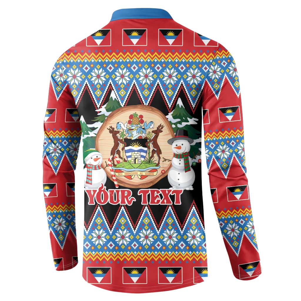 Personalized Antigua and Barbuda Christmas Button Sweatshirt Coat Of Arms With Snowman - undefined