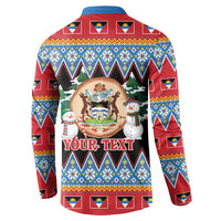 Personalized Antigua and Barbuda Christmas Button Sweatshirt Coat Of Arms With Snowman - undefined