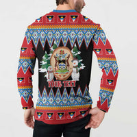 Personalized Antigua and Barbuda Christmas Button Sweatshirt Coat Of Arms With Snowman - undefined