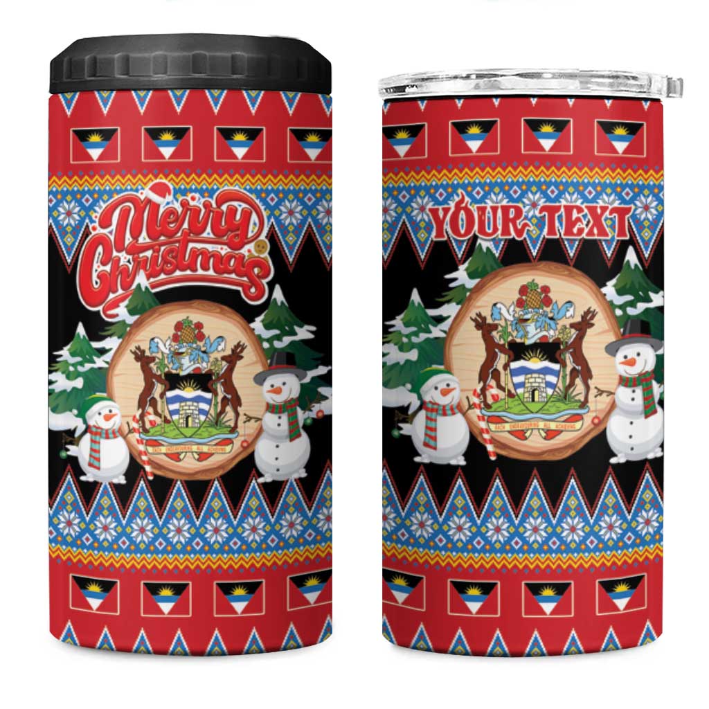 Personalized Antigua and Barbuda Christmas 4 in 1 Can Cooler Tumbler Coat Of Arms With Snowman - Wonder Print Shop