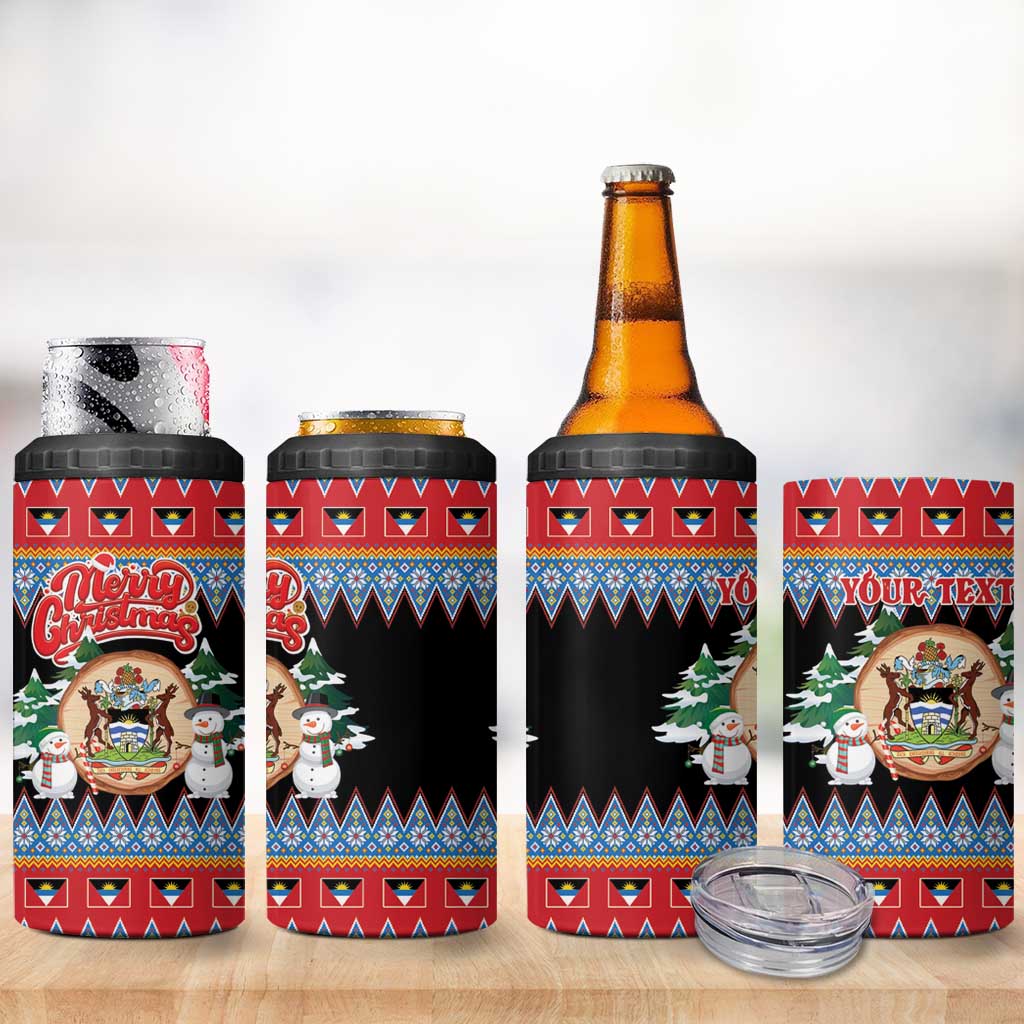 Personalized Antigua and Barbuda Christmas 4 in 1 Can Cooler Tumbler Coat Of Arms With Snowman - Wonder Print Shop