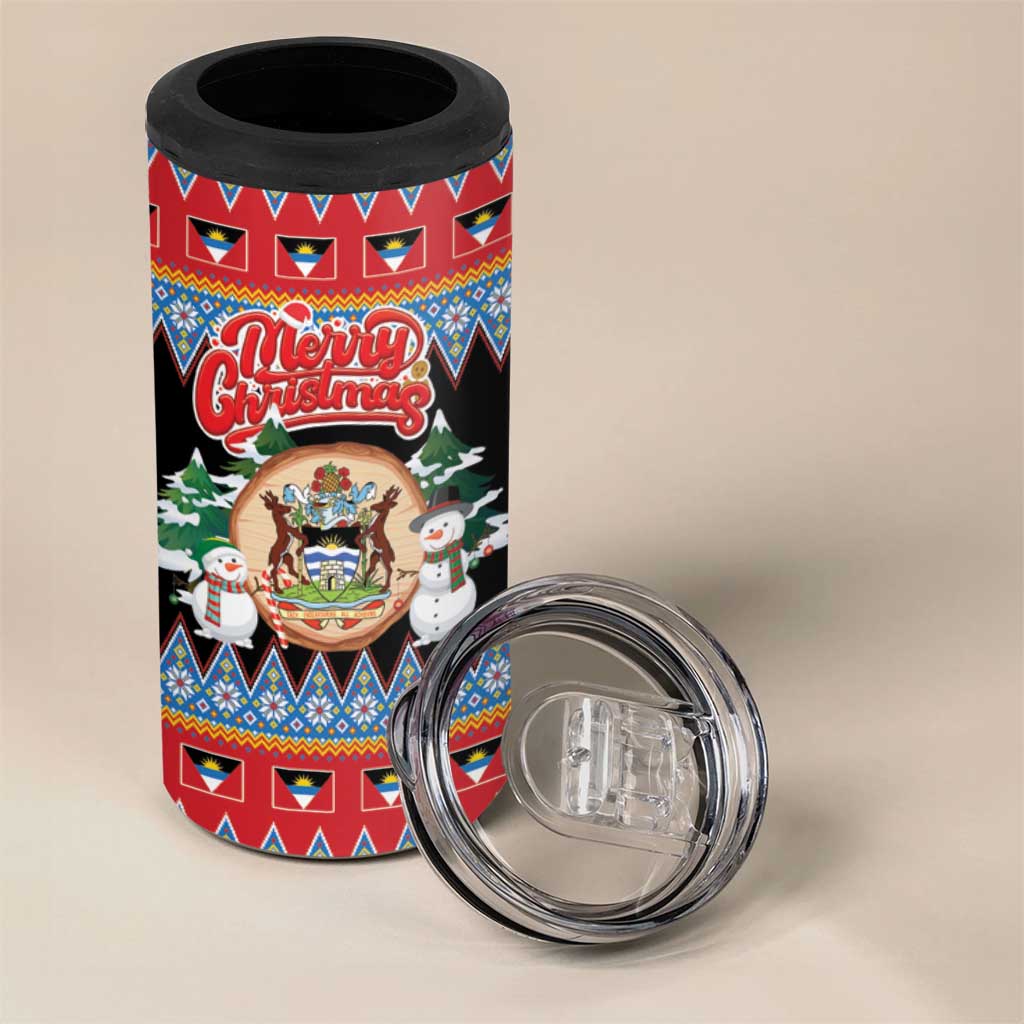 Personalized Antigua and Barbuda Christmas 4 in 1 Can Cooler Tumbler Coat Of Arms With Snowman - Wonder Print Shop