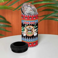 Personalized Antigua and Barbuda Christmas 4 in 1 Can Cooler Tumbler Coat Of Arms With Snowman - Wonder Print Shop