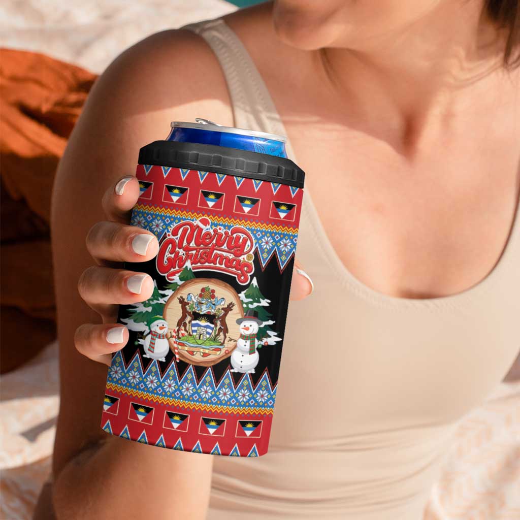 Personalized Antigua and Barbuda Christmas 4 in 1 Can Cooler Tumbler Coat Of Arms With Snowman - Wonder Print Shop