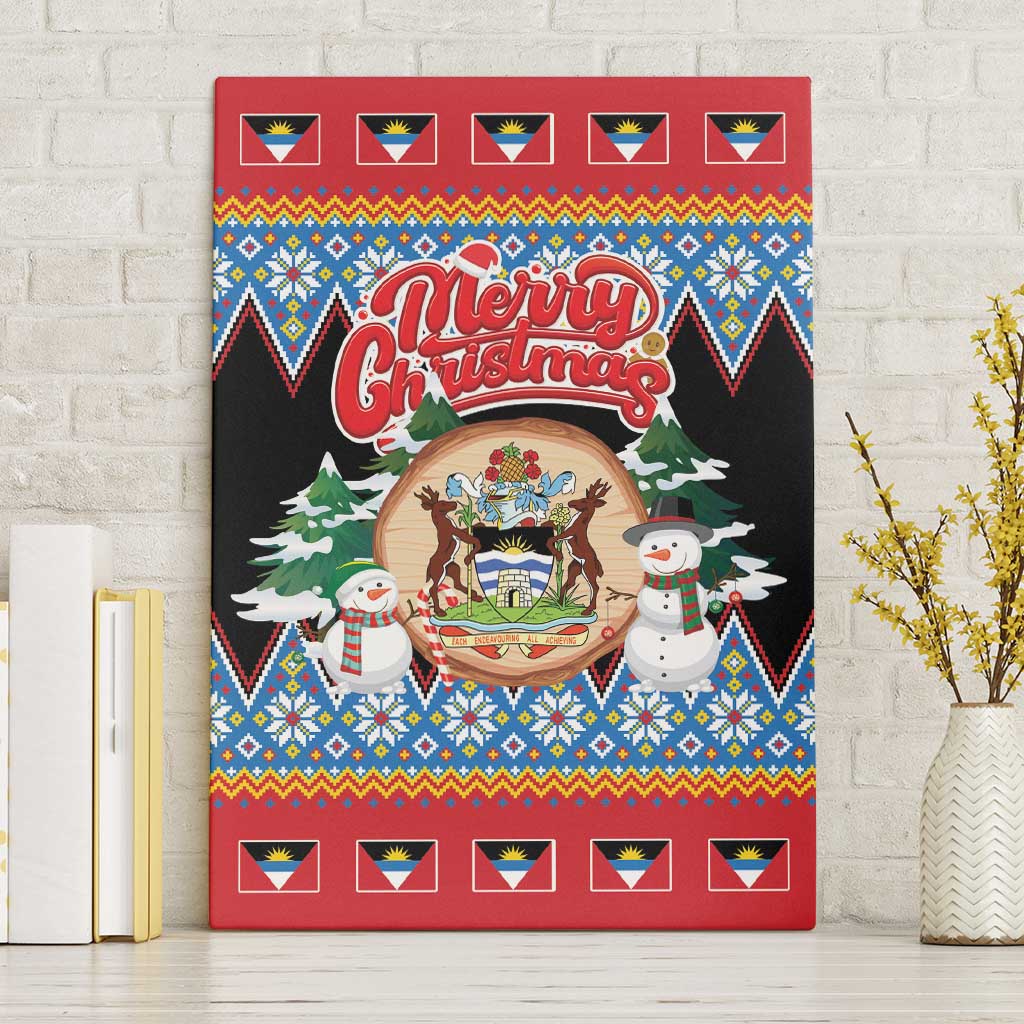 Antigua and Barbuda Christmas Canvas Wall Art Coat Of Arms With Snowman - Wonder Print Shop