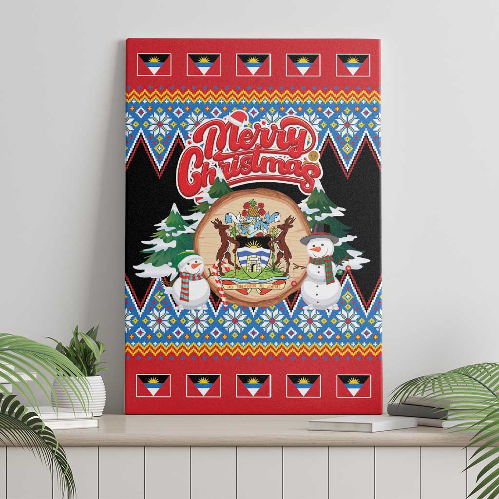 Antigua and Barbuda Christmas Canvas Wall Art Coat Of Arms With Snowman - Wonder Print Shop