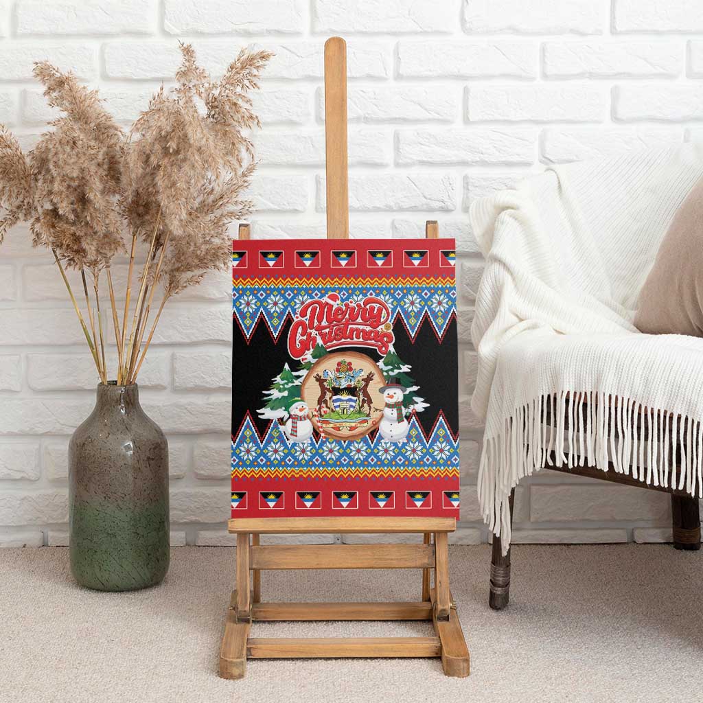 Antigua and Barbuda Christmas Canvas Wall Art Coat Of Arms With Snowman - Wonder Print Shop