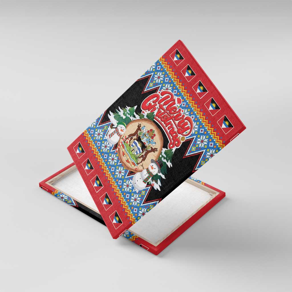 Antigua and Barbuda Christmas Canvas Wall Art Coat Of Arms With Snowman - Wonder Print Shop