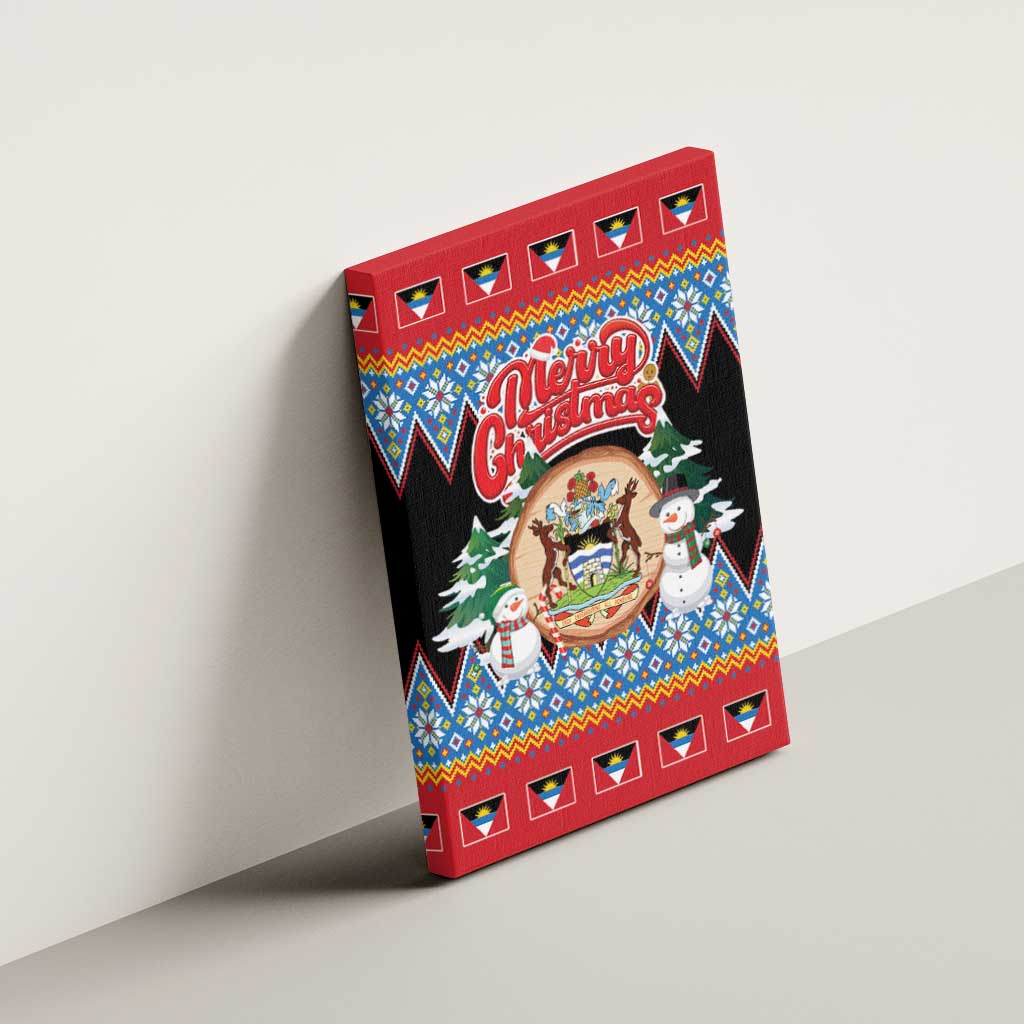 Antigua and Barbuda Christmas Canvas Wall Art Coat Of Arms With Snowman - Wonder Print Shop