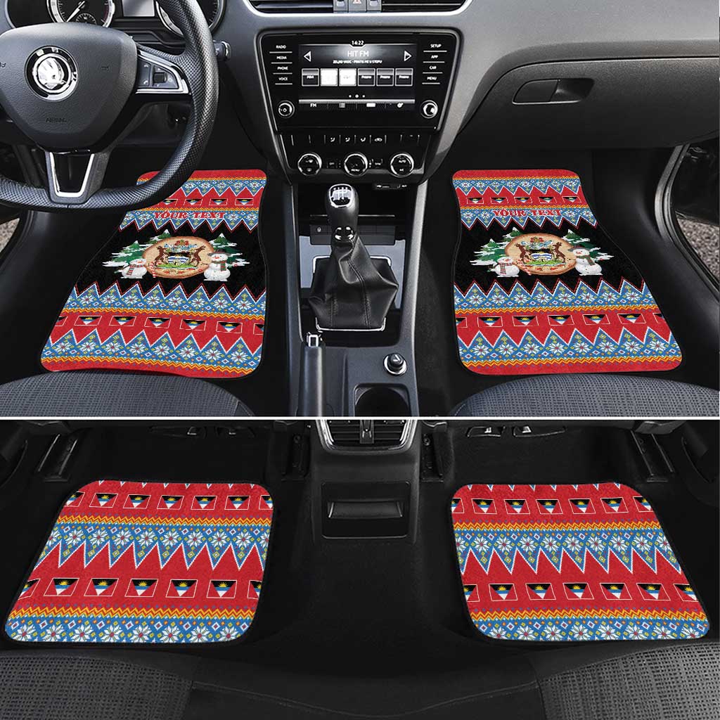 Personalized Antigua and Barbuda Christmas Car Mats Coat Of Arms With Snowman - Wonder Print Shop