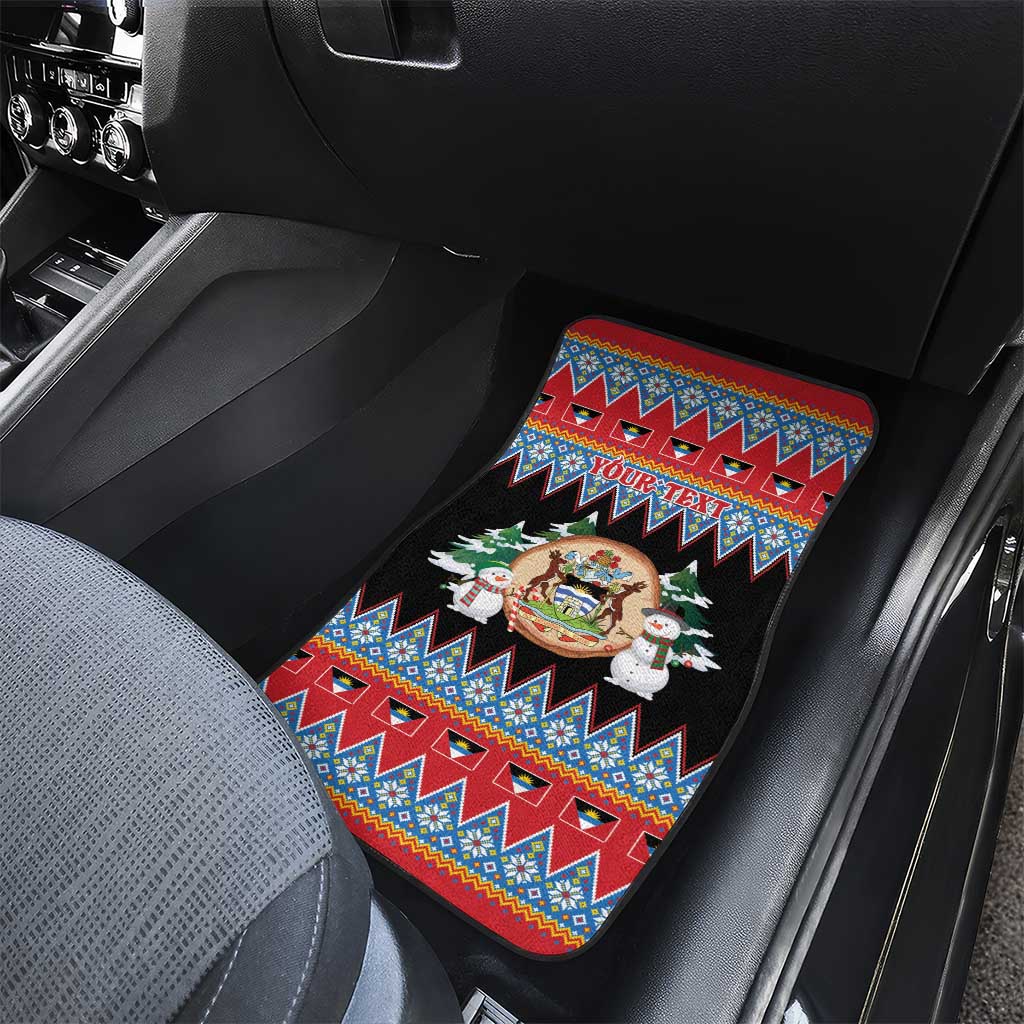 Personalized Antigua and Barbuda Christmas Car Mats Coat Of Arms With Snowman - Wonder Print Shop