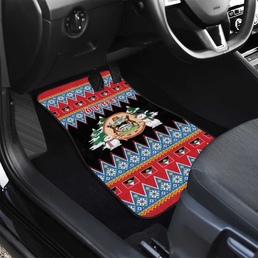 Personalized Antigua and Barbuda Christmas Car Mats Coat Of Arms With Snowman - Wonder Print Shop