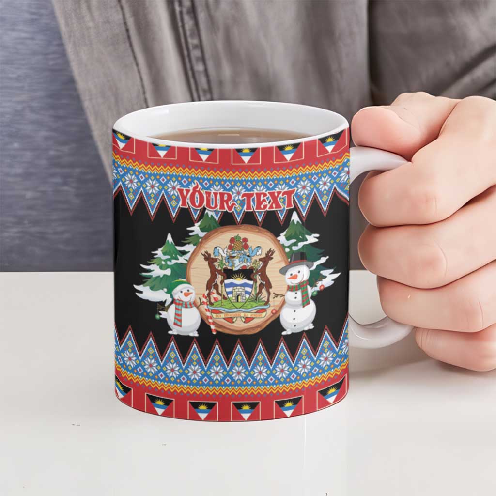 Personalized Antigua and Barbuda Christmas Ceramic Mug Coat Of Arms With Snowman - Wonder Print Shop