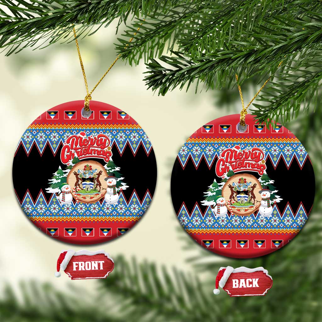 Antigua and Barbuda Christmas Ceramic Ornament Coat Of Arms With Snowman - Wonder Print Shop