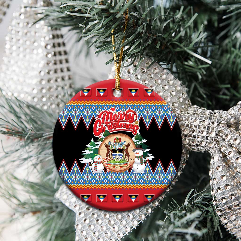 Antigua and Barbuda Christmas Ceramic Ornament Coat Of Arms With Snowman - Wonder Print Shop