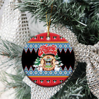 Antigua and Barbuda Christmas Ceramic Ornament Coat Of Arms With Snowman - Wonder Print Shop