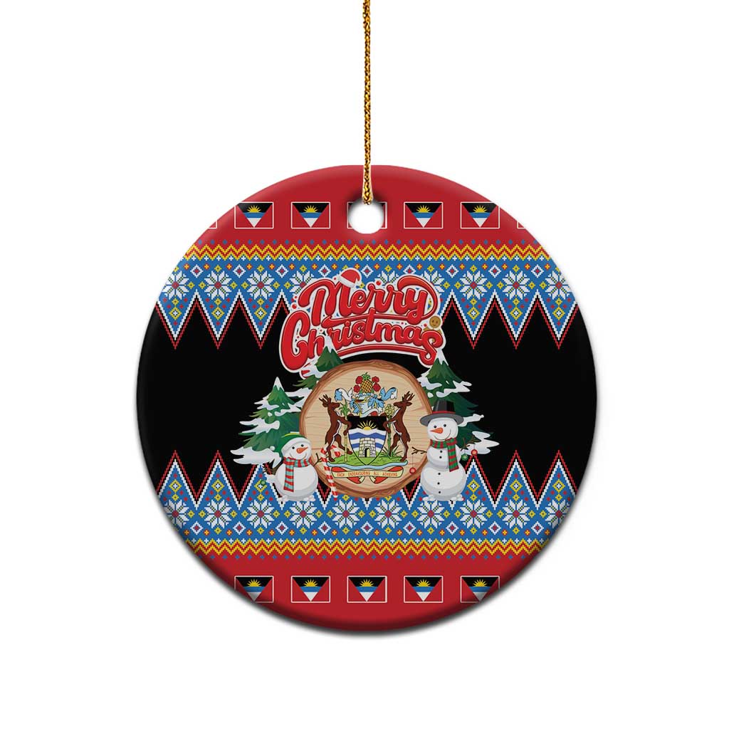 Antigua and Barbuda Christmas Ceramic Ornament Coat Of Arms With Snowman - Wonder Print Shop