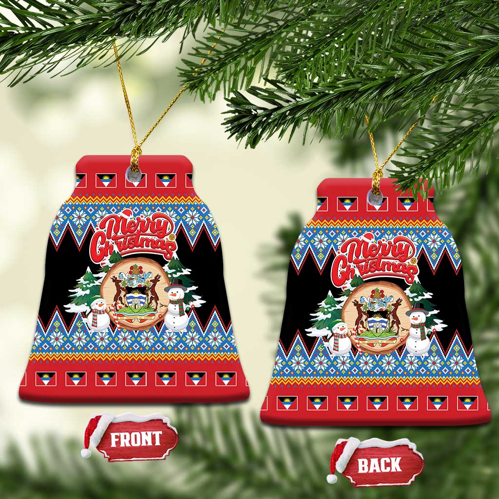 Antigua and Barbuda Christmas Ceramic Ornament Coat Of Arms With Snowman - Wonder Print Shop