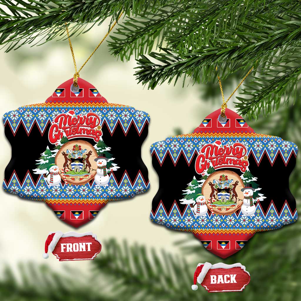 Antigua and Barbuda Christmas Ceramic Ornament Coat Of Arms With Snowman - Wonder Print Shop