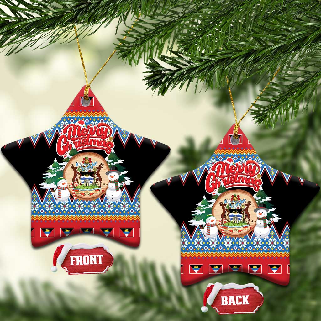 Antigua and Barbuda Christmas Ceramic Ornament Coat Of Arms With Snowman - Wonder Print Shop