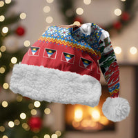 Antigua and Barbuda Christmas Santa Hat Coat Of Arms With Snowman - Wonder Print Shop