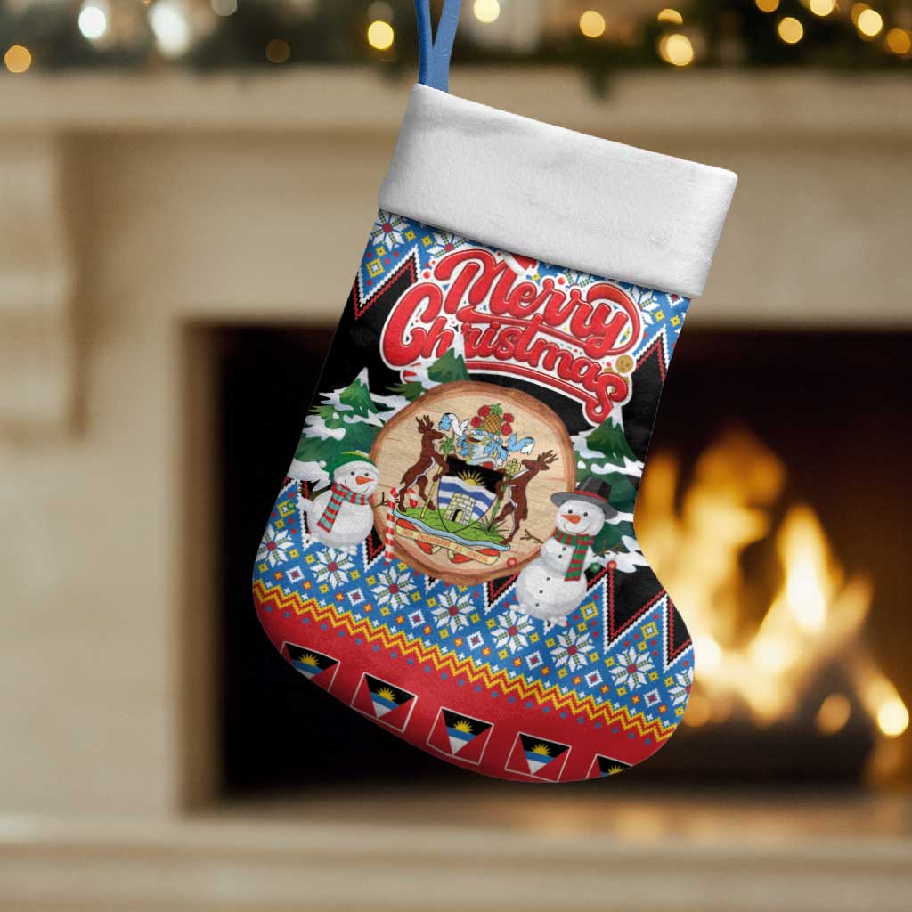 Antigua and Barbuda Christmas Stocking Coat Of Arms With Snowman - Wonder Print Shop