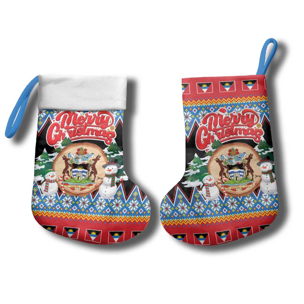 Antigua and Barbuda Christmas Stocking Coat Of Arms With Snowman - Wonder Print Shop