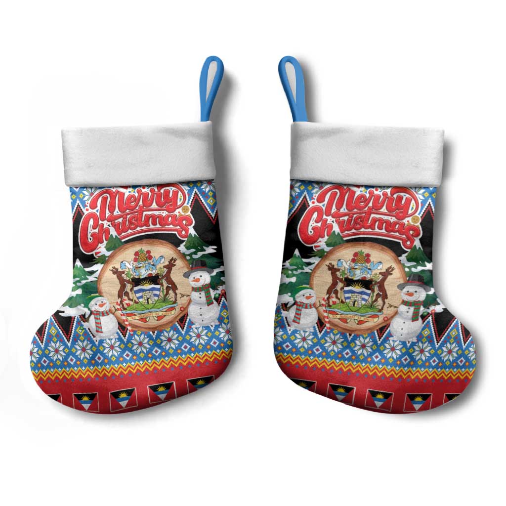 Antigua and Barbuda Christmas Stocking Coat Of Arms With Snowman - Wonder Print Shop