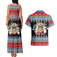 Personalized Antigua and Barbuda Christmas Couples Matching Tank Maxi Dress and Hawaiian Shirt Coat Of Arms With Snowman - Wonder Print Shop