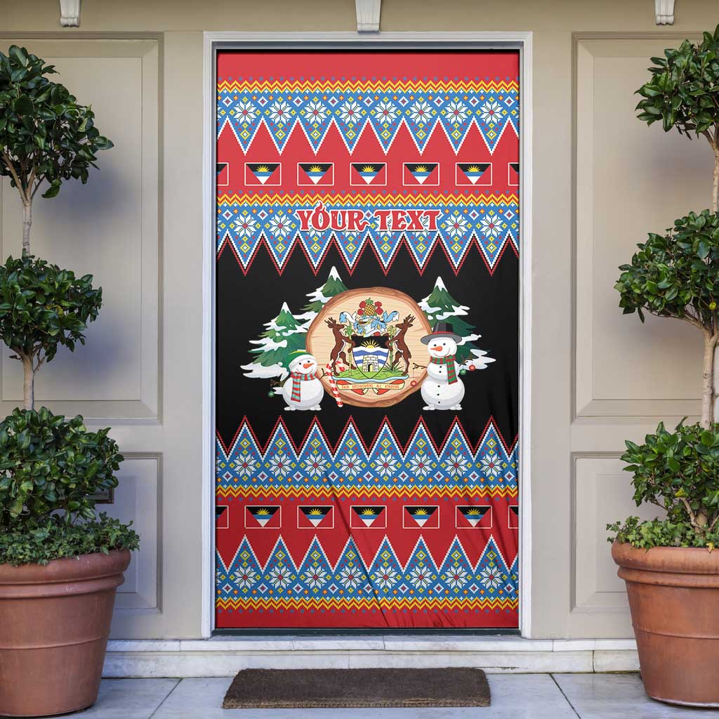Personalized Antigua and Barbuda Christmas Door Cover Coat Of Arms With Snowman - Wonder Print Shop