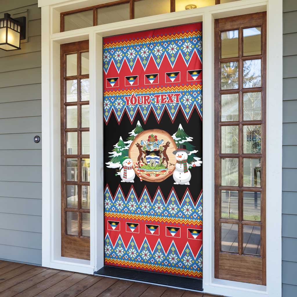 Personalized Antigua and Barbuda Christmas Door Cover Coat Of Arms With Snowman - Wonder Print Shop
