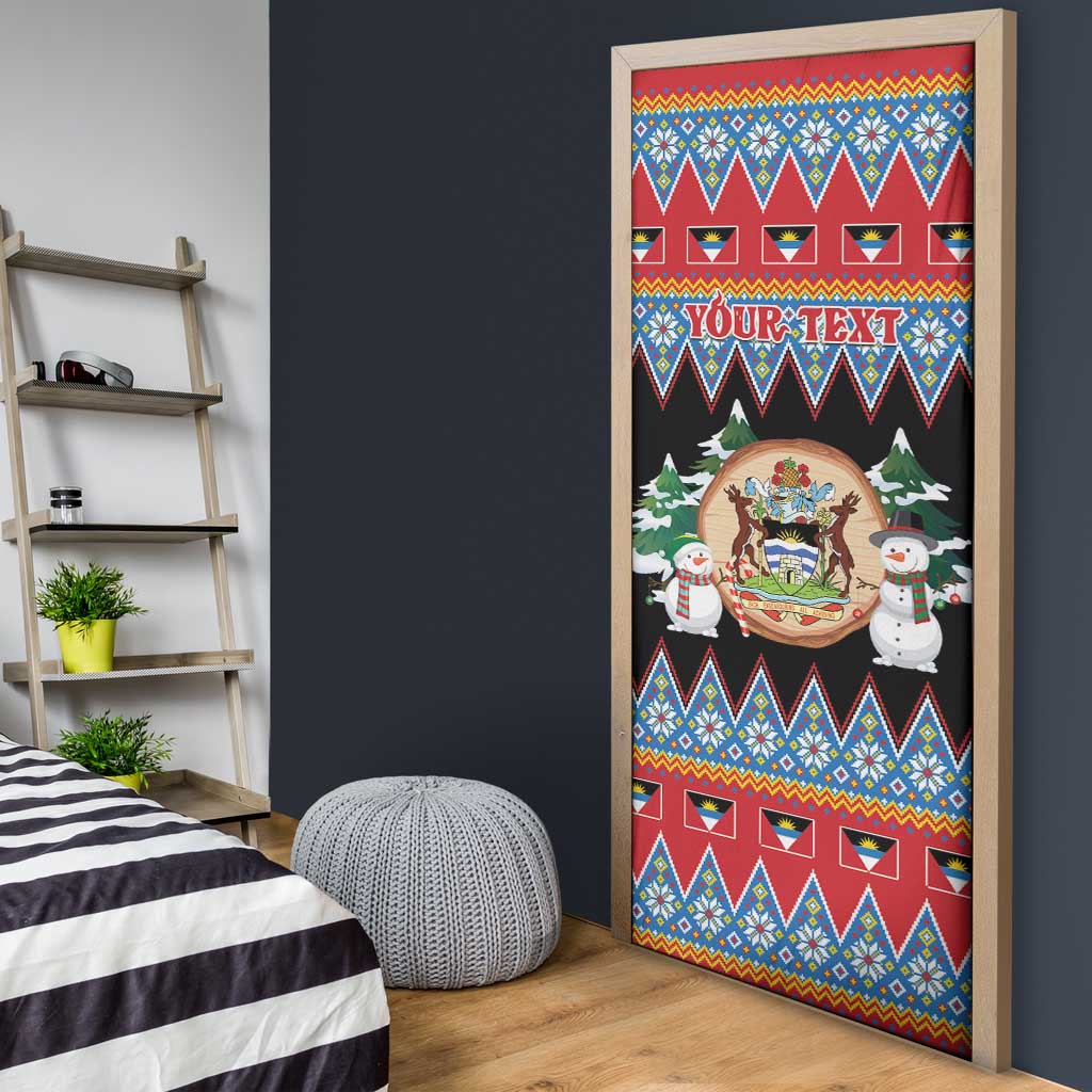 Personalized Antigua and Barbuda Christmas Door Cover Coat Of Arms With Snowman - Wonder Print Shop