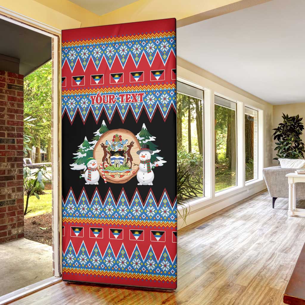 Personalized Antigua and Barbuda Christmas Door Cover Coat Of Arms With Snowman - Wonder Print Shop