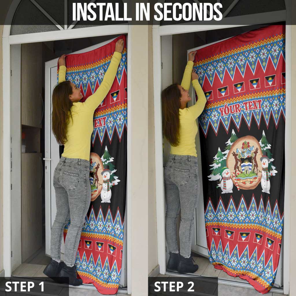 Personalized Antigua and Barbuda Christmas Door Cover Coat Of Arms With Snowman - Wonder Print Shop
