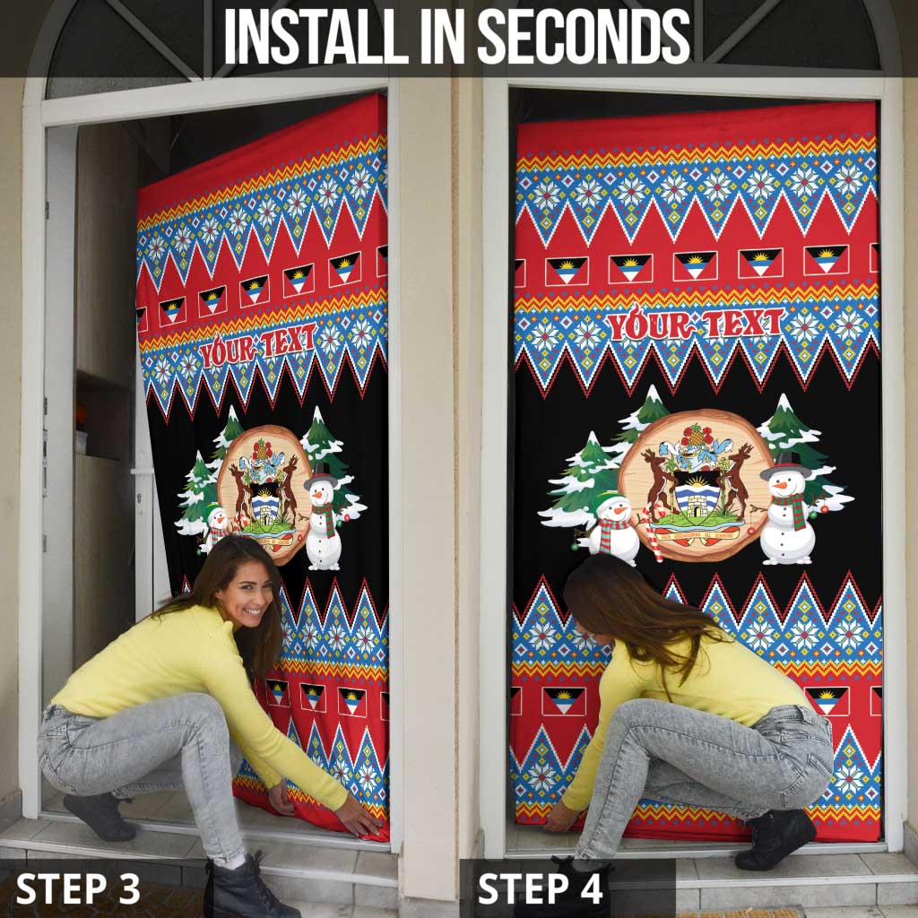 Personalized Antigua and Barbuda Christmas Door Cover Coat Of Arms With Snowman - Wonder Print Shop