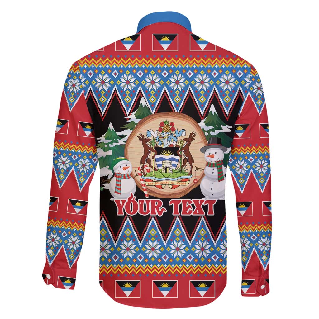 Personalized Antigua and Barbuda Christmas Family Matching Long Sleeve Bodycon Dress and Hawaiian Shirt Coat Of Arms With Snowman - Wonder Print Shop