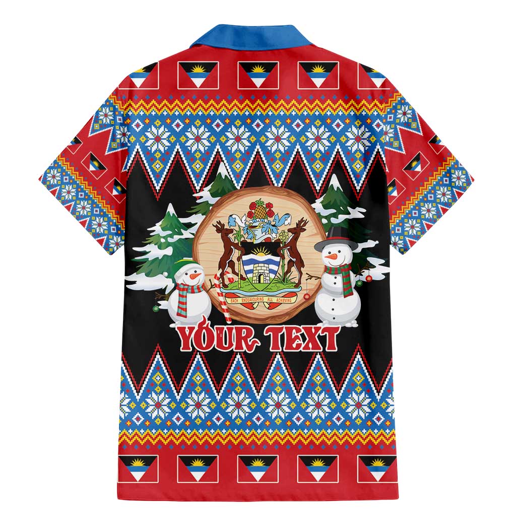 Personalized Antigua and Barbuda Christmas Family Matching Mermaid Dress and Hawaiian Shirt Coat Of Arms With Snowman - Wonder Print Shop