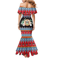 Personalized Antigua and Barbuda Christmas Family Matching Mermaid Dress and Hawaiian Shirt Coat Of Arms With Snowman - Wonder Print Shop