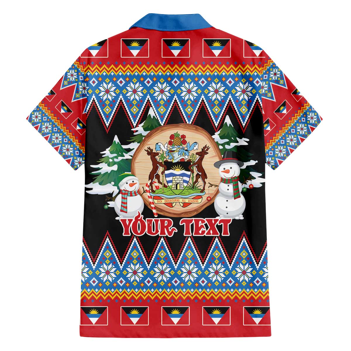 Personalized Antigua and Barbuda Christmas Family Matching Off The Shoulder Long Sleeve Dress and Hawaiian Shirt Coat Of Arms With Snowman - Wonder Print Shop