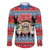 Personalized Antigua and Barbuda Christmas Family Matching Off The Shoulder Long Sleeve Dress and Hawaiian Shirt Coat Of Arms With Snowman - Wonder Print Shop