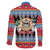 Personalized Antigua and Barbuda Christmas Family Matching Off The Shoulder Long Sleeve Dress and Hawaiian Shirt Coat Of Arms With Snowman - Wonder Print Shop
