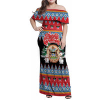 Personalized Antigua and Barbuda Christmas Family Matching Off Shoulder Maxi Dress and Hawaiian Shirt Coat Of Arms With Snowman - Wonder Print Shop