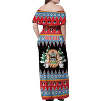 Personalized Antigua and Barbuda Christmas Family Matching Off Shoulder Maxi Dress and Hawaiian Shirt Coat Of Arms With Snowman - Wonder Print Shop