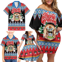 Personalized Antigua and Barbuda Christmas Family Matching Off Shoulder Short Dress and Hawaiian Shirt Coat Of Arms With Snowman - Wonder Print Shop