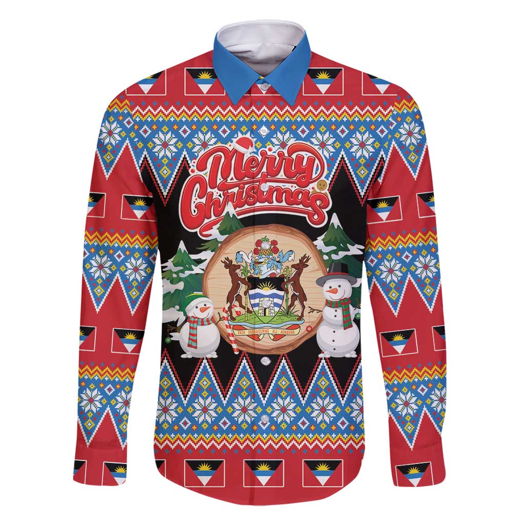 Personalized Antigua and Barbuda Christmas Family Matching Off Shoulder Short Dress and Hawaiian Shirt Coat Of Arms With Snowman - Wonder Print Shop